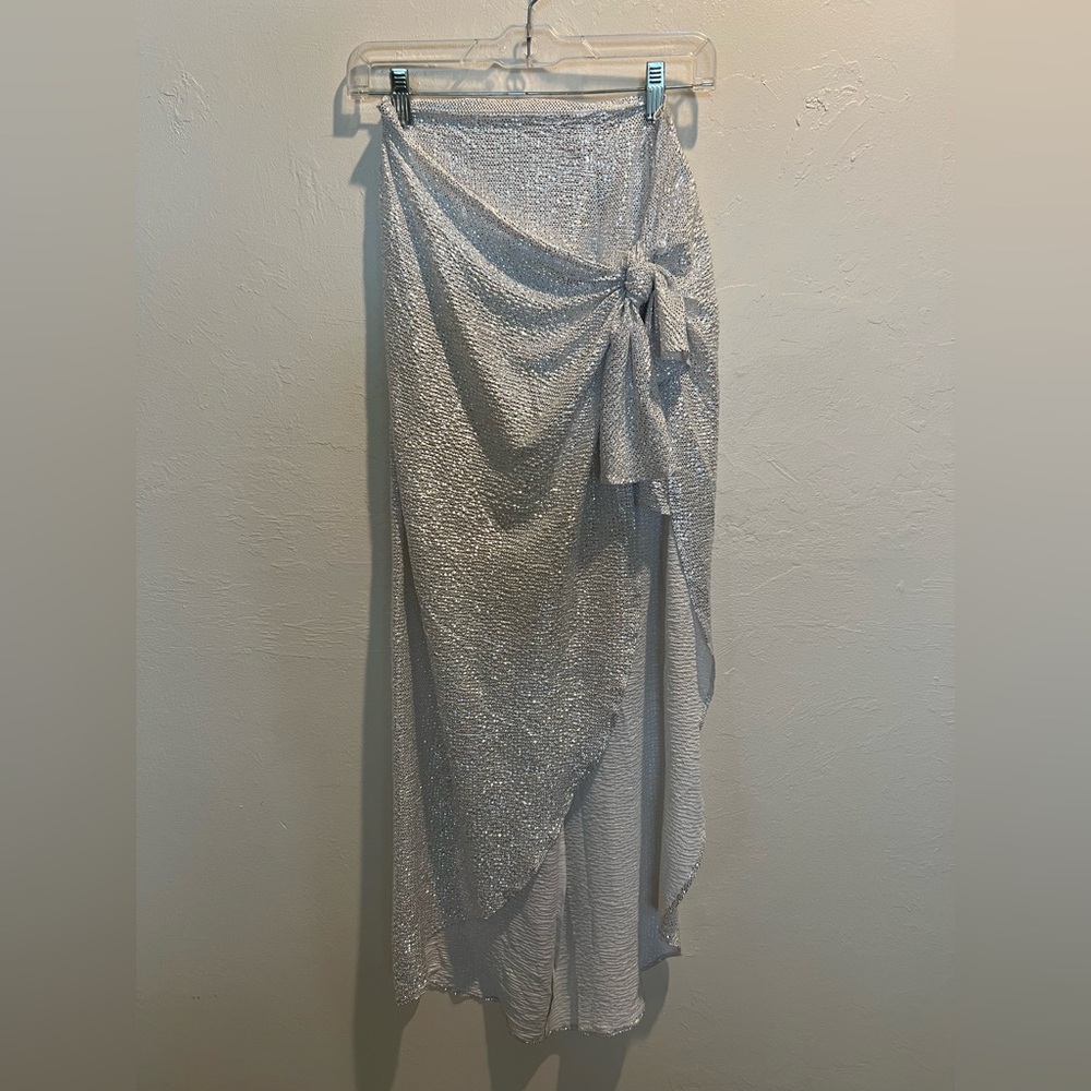 Show Me Your Mumu Silver Confetti Wrap Maxi Skirt XS Festival Glam - Picture 3 of 6